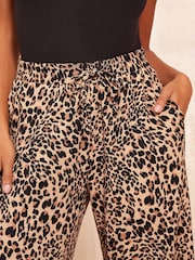 Friends Like These Brown Wide Leg Crinkle Jersey Printed Elasticated Waist Trousers - Image 3 of 4