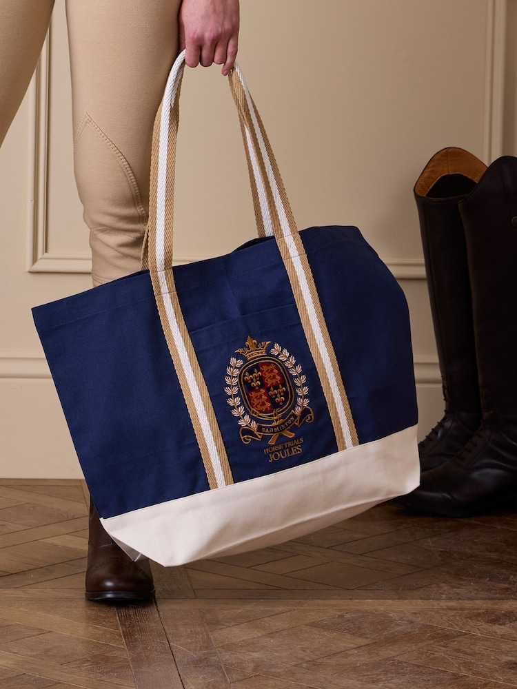 Joules Navy Official Badminton Horse Trials Embroidered Canvas Tote Bag - Image 1 of 10