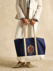 Joules Navy Official Badminton Horse Trials Embroidered Canvas Tote Bag - Image 4 of 10