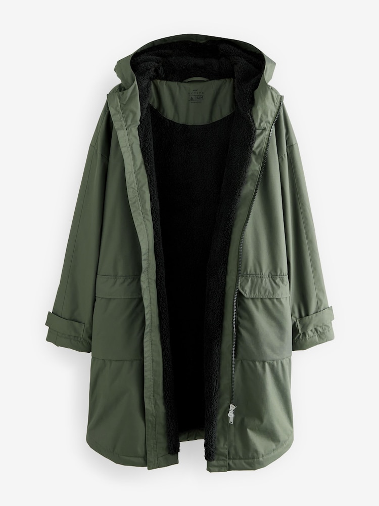 Khaki Green Active Swim Changing Robe Coat Jacket - Image 8 of 11