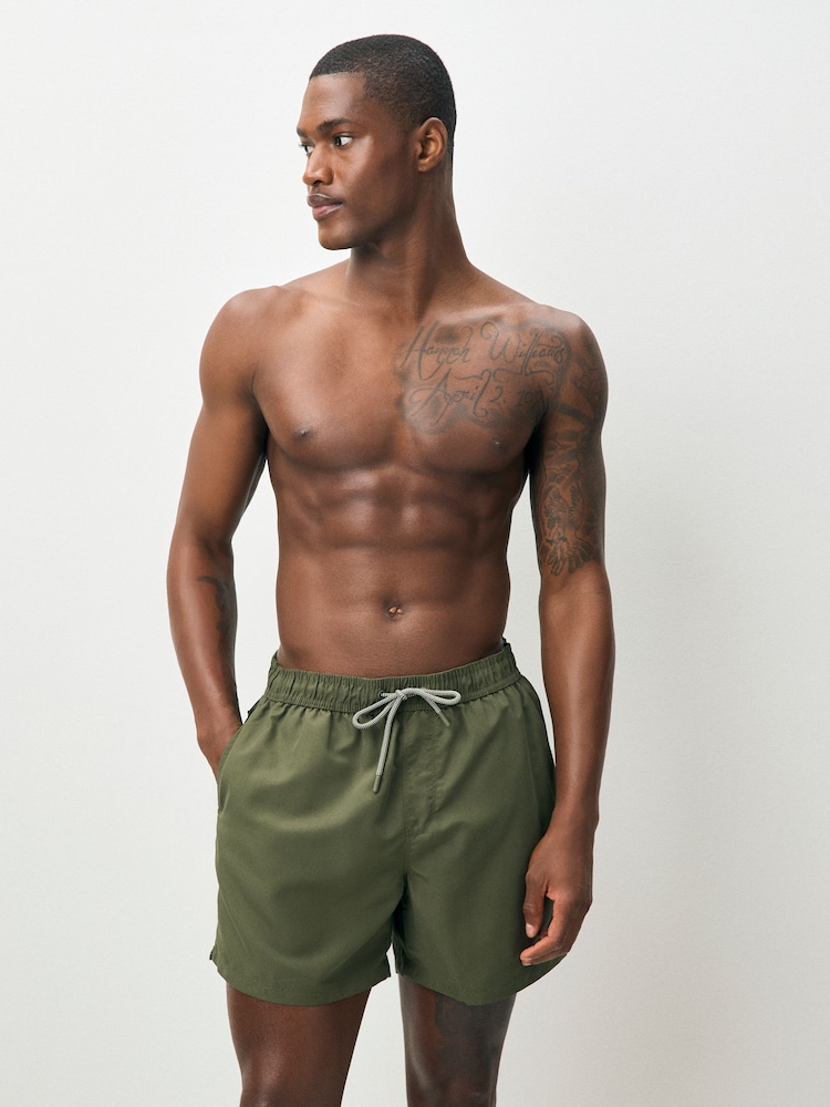 Khaki Green Essential Swim Shorts - Image 1 of 7 Khaki Green Essential Swim Shorts - Image 1 of 7