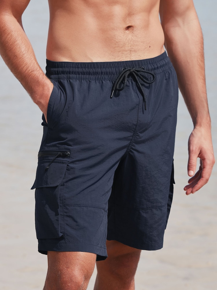 Navy Blue Utility Swim Shorts - Image 1 of 8