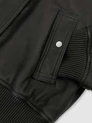 Reiss Black Cara Petite Leather Funnel-Neck Bomber Jacket - Image 9 of 10