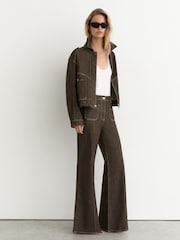 Reiss Brown Blair Petite Relaxed Denim Bomber Jacket - Image 1 of 8