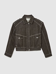 Reiss Brown Blair Petite Relaxed Denim Bomber Jacket - Image 2 of 8