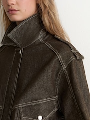 Reiss Brown Blair Petite Relaxed Denim Bomber Jacket - Image 4 of 8
