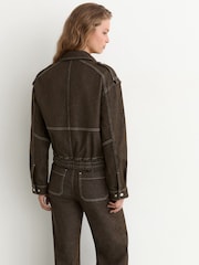 Reiss Brown Blair Petite Relaxed Denim Bomber Jacket - Image 5 of 8