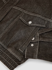 Reiss Brown Blair Petite Relaxed Denim Bomber Jacket - Image 7 of 8
