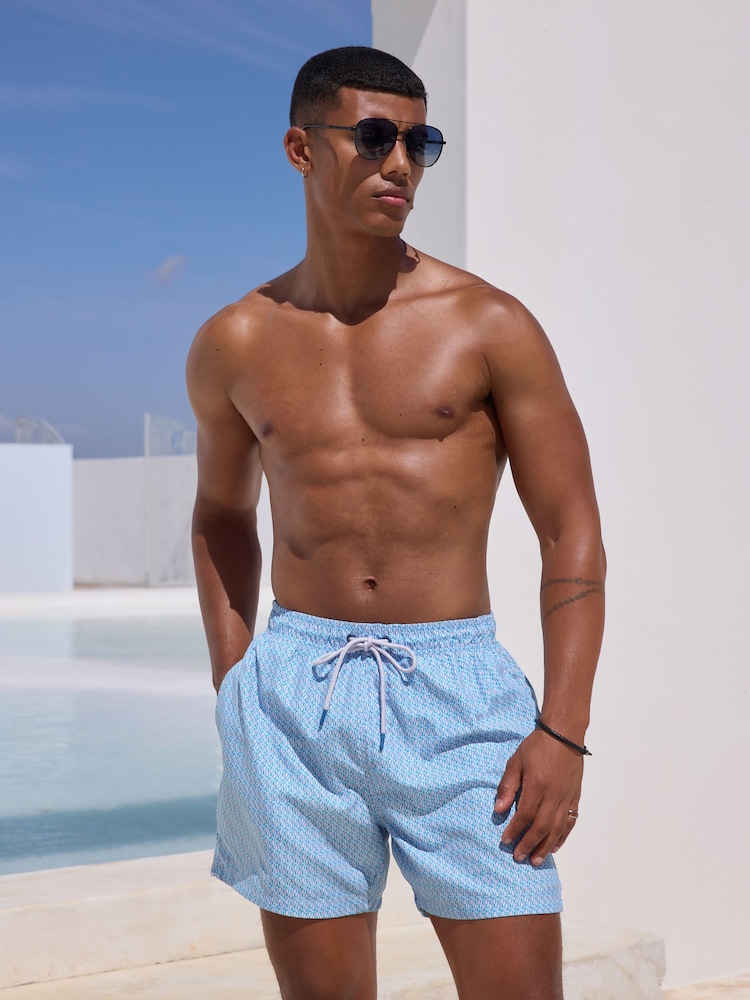 Lilac Purple Fish Conversational Printed Swim Shorts - Image 5 of 12