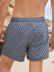 Navy Geometric Tile Printed Swim Shorts - Image 3 of 10