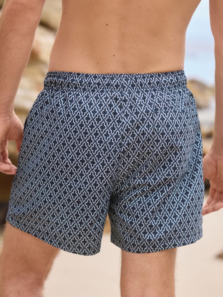 Navy Geometric Tile Printed Swim Shorts - Image 3 of 10