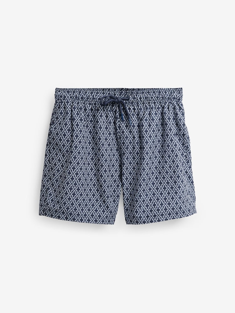 Navy Geometric Tile Printed Swim Shorts - Image 6 of 10
