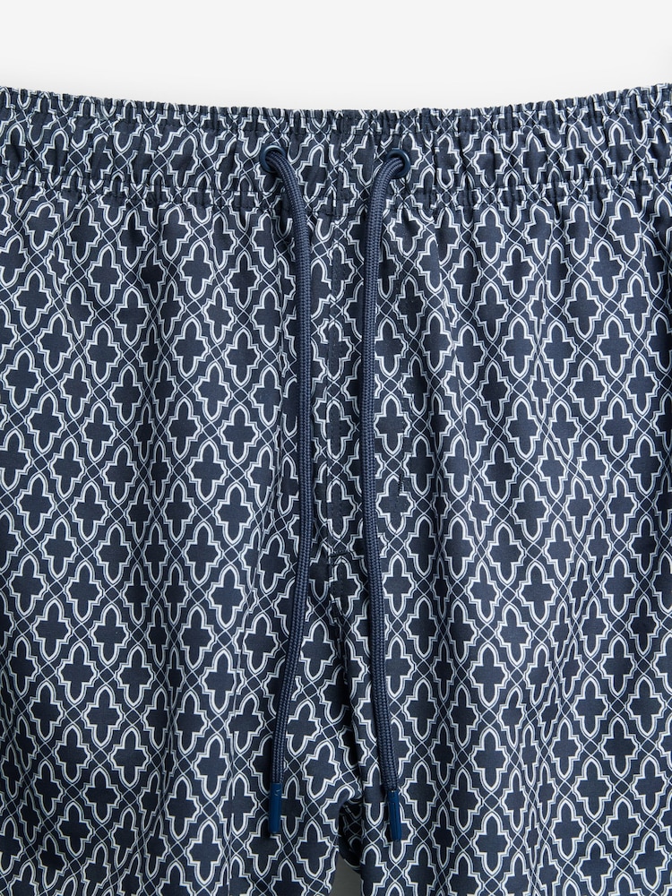 Navy Geometric Tile Printed Swim Shorts - Image 7 of 10