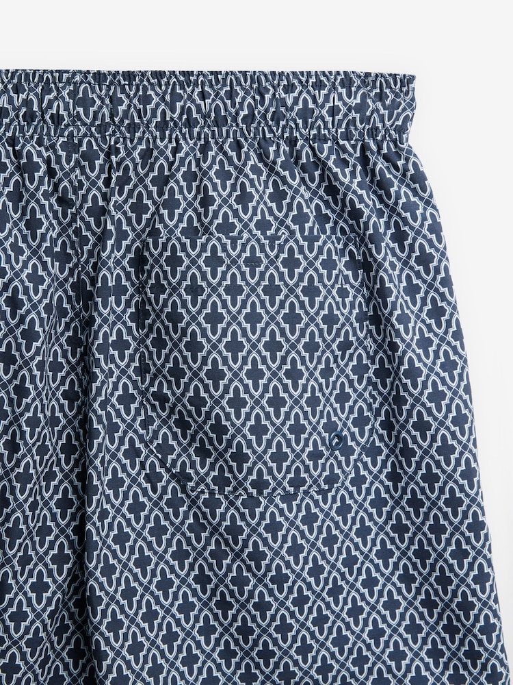 Navy Geometric Tile Printed Swim Shorts - Image 8 of 10