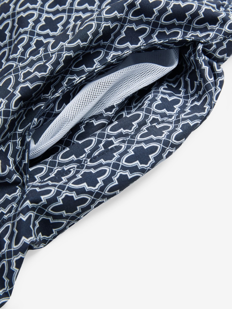 Navy Geometric Tile Printed Swim Shorts - Image 9 of 10
