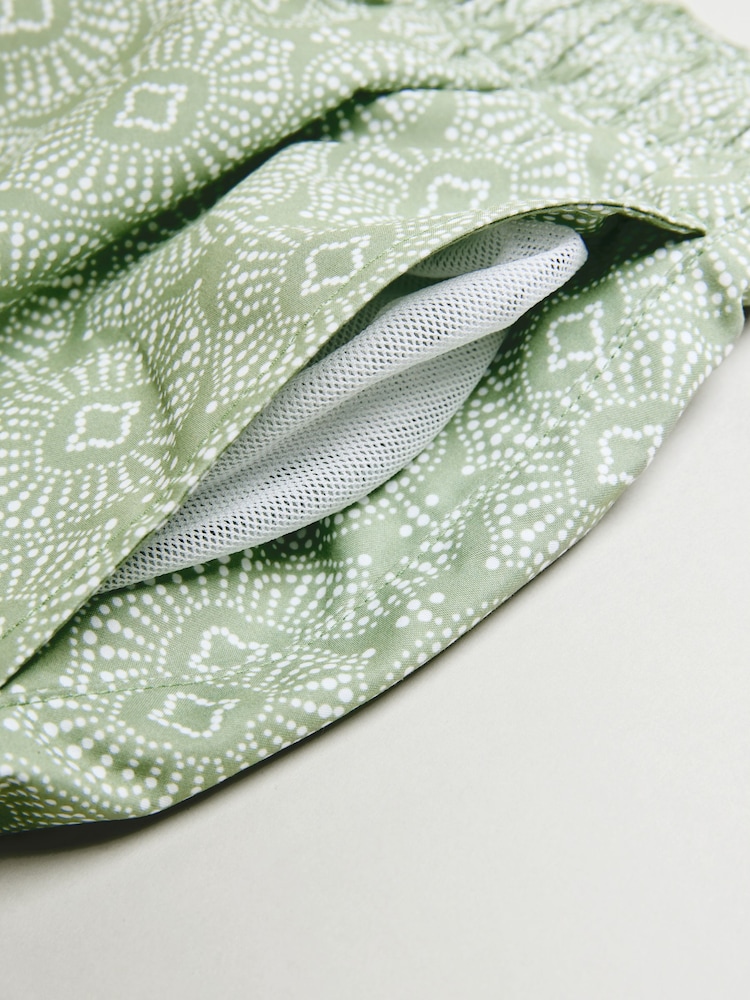 Sage Green Geometric Printed Swim Shorts - Image 10 of 11