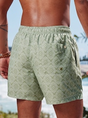 Sage Green Geometric Printed Swim Shorts - Image 3 of 11
