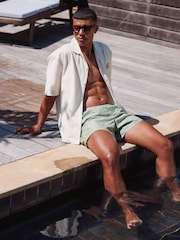 Sage Green Geometric Printed Swim Shorts - Image 4 of 11