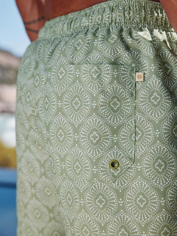 Sage Green Geometric Printed Swim Shorts - Image 6 of 11
