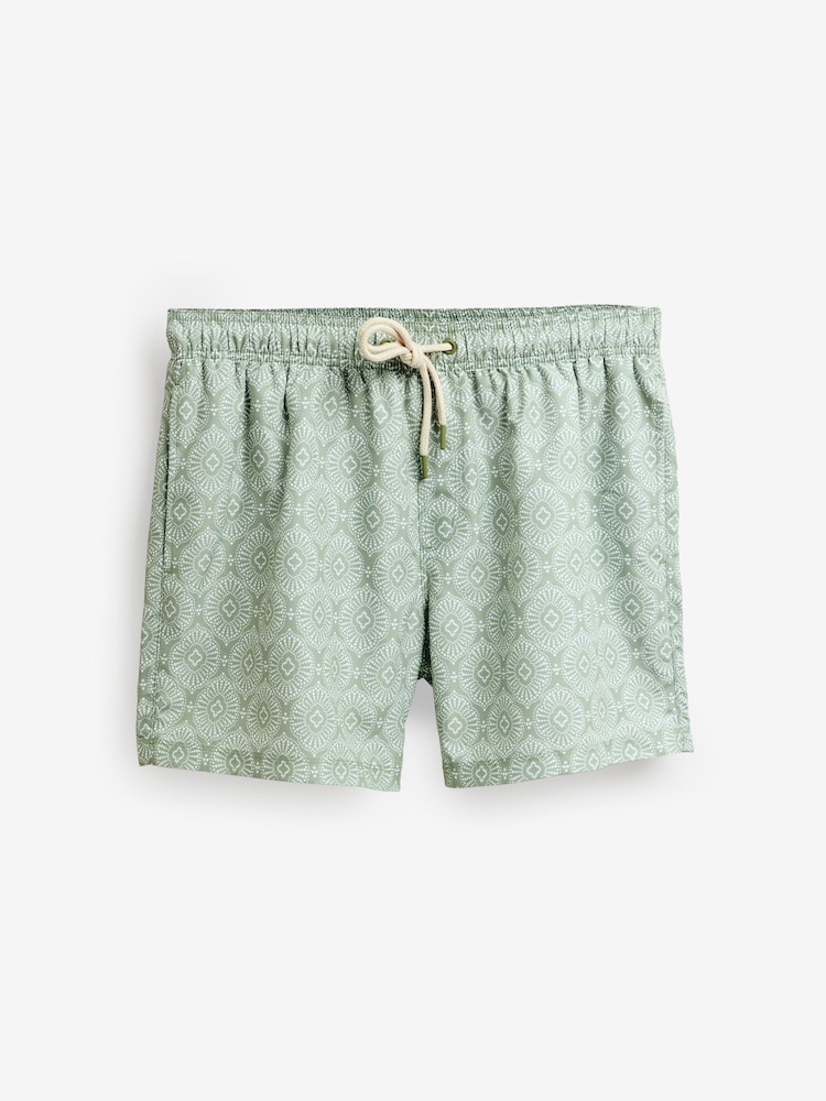 Sage Green Geometric Printed Swim Shorts - Image 7 of 11