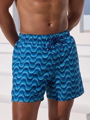 Light Blue Wave Printed Swim Shorts - Image 1 of 11