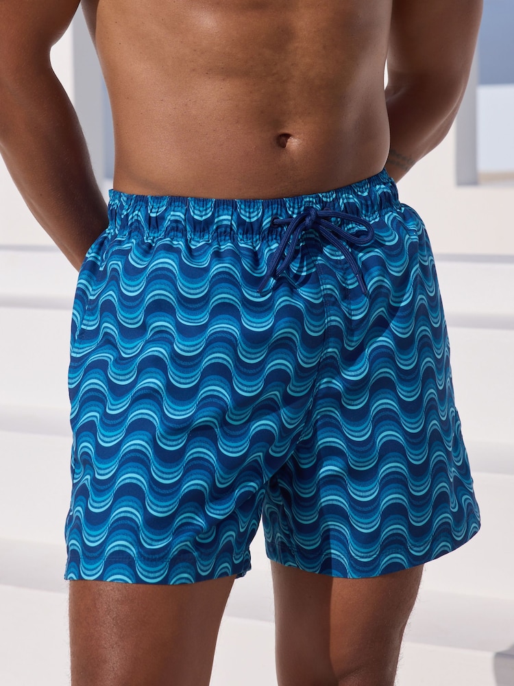 Light Blue Wave Printed Swim Shorts - Image 1 of 11