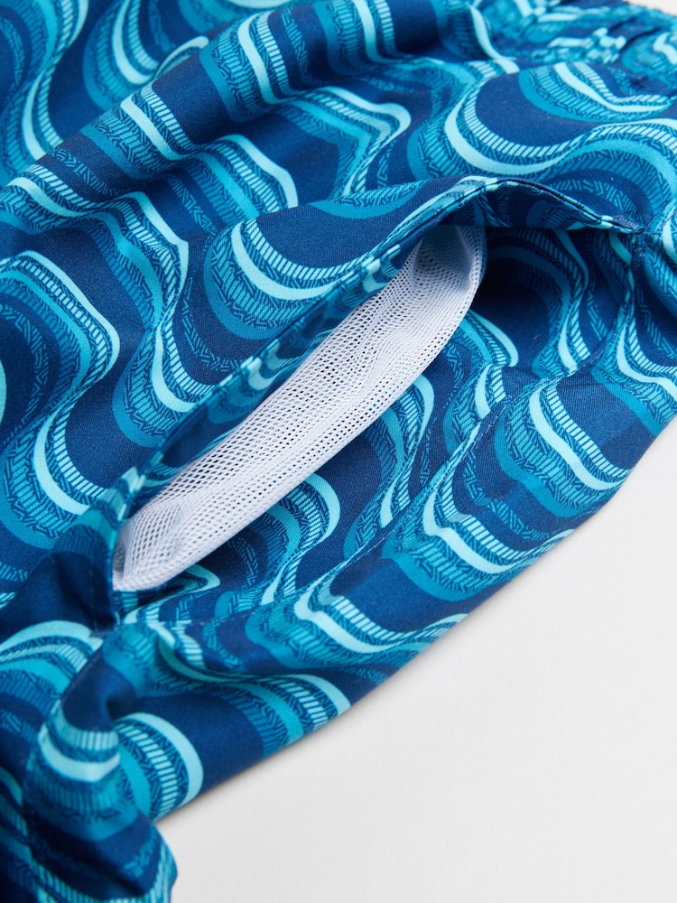 Light Blue Wave Printed Swim Shorts - Image 10 of 11