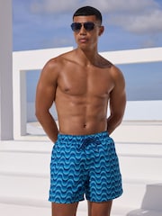 Light Blue Wave Printed Swim Shorts - Image 4 of 11