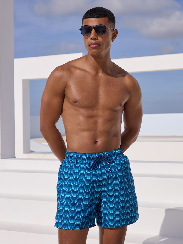 Light Blue Wave Printed Swim Shorts - Image 4 of 11