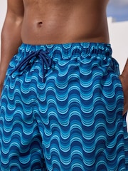 Light Blue Wave Printed Swim Shorts - Image 5 of 11