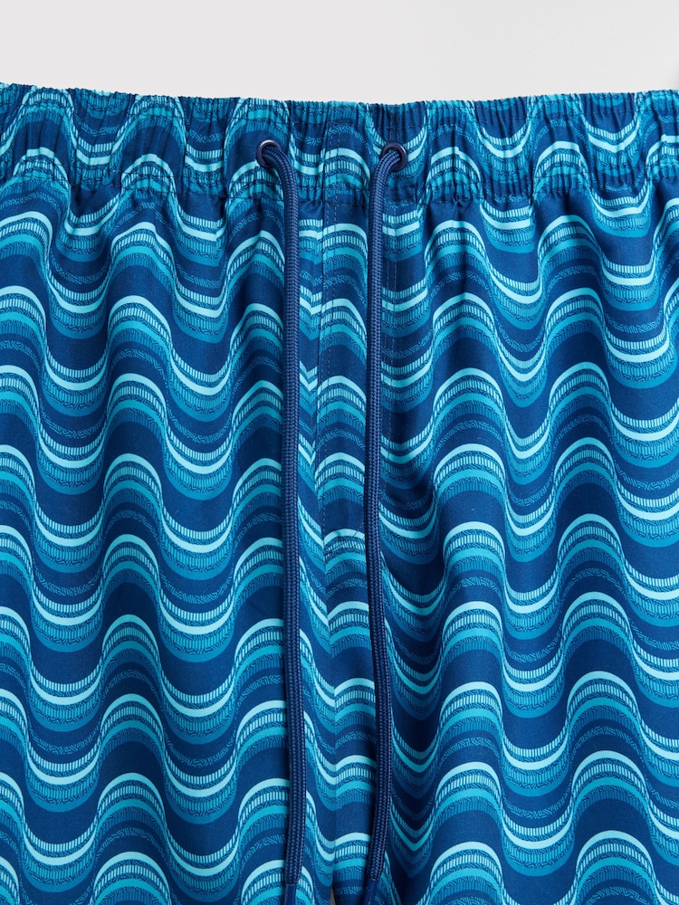 Light Blue Wave Printed Swim Shorts - Image 8 of 11