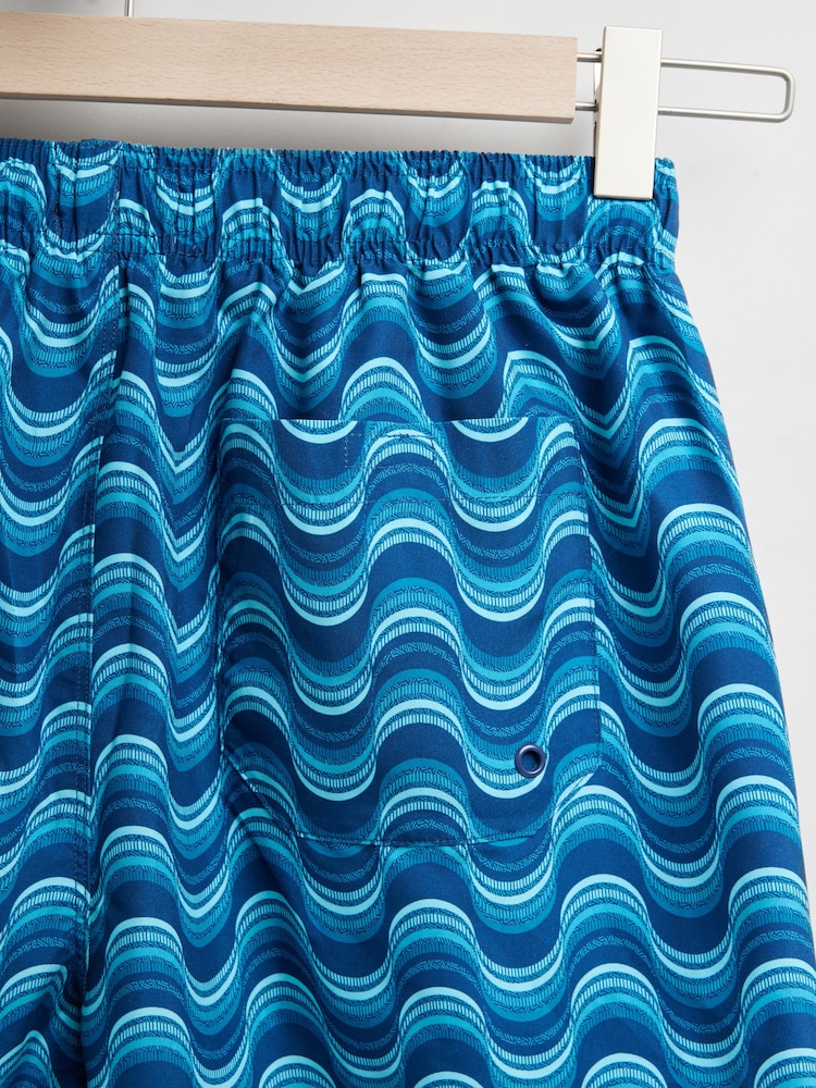 Light Blue Wave Printed Swim Shorts - Image 9 of 11