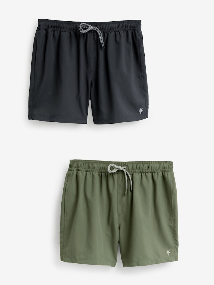 Black/Khaki Green Essential Swim Shorts 2 Pack - Image 1 of 21