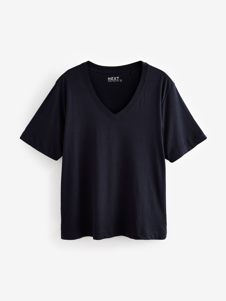 Navy Cotton Modal Slouch V-Neck T-Shirt - Image 5 of 7