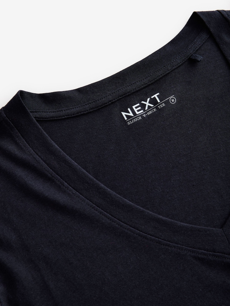 Navy Cotton Modal Slouch V-Neck T-Shirt - Image 6 of 7