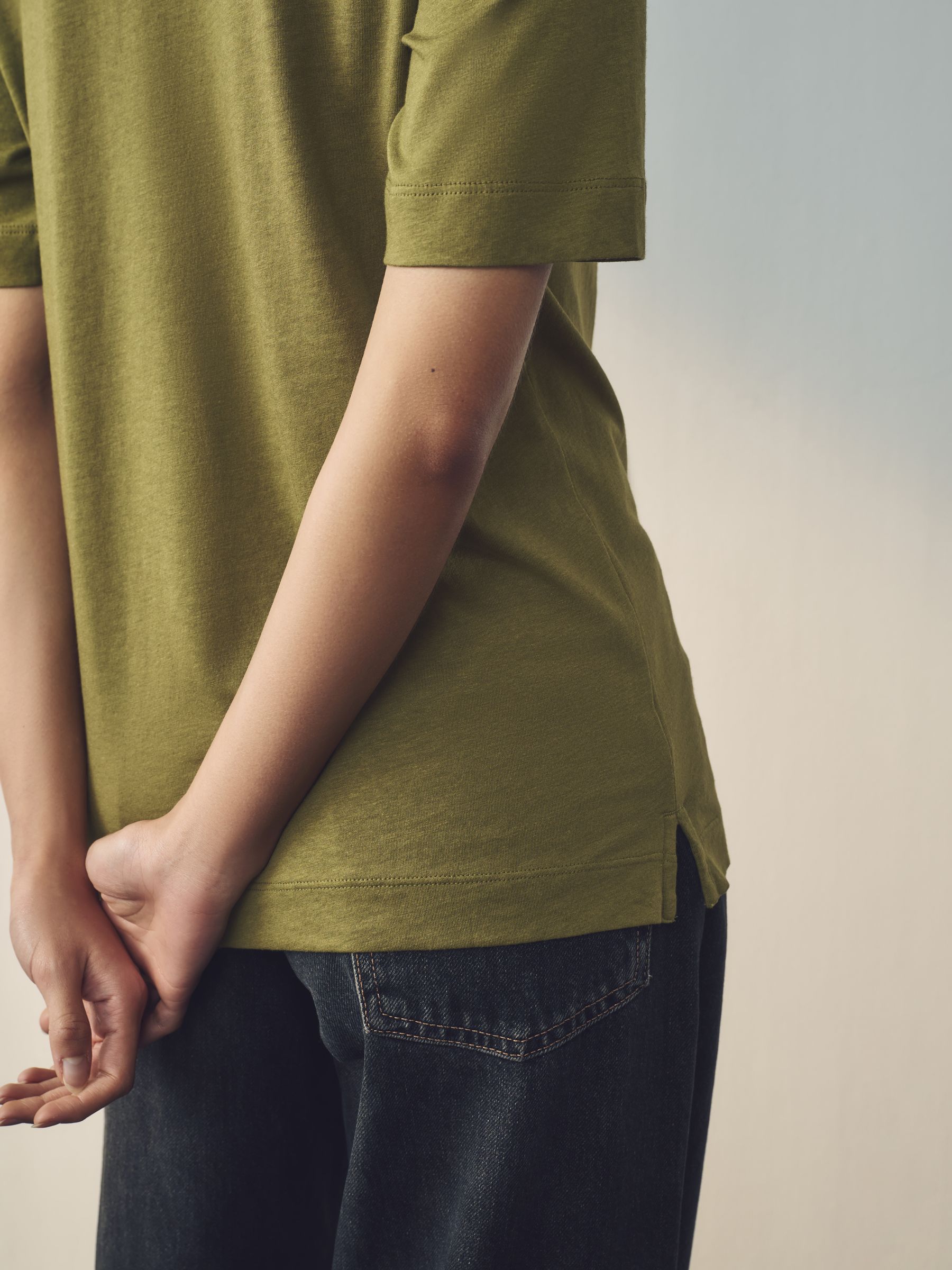 Buy Olive Green Cotton Modal Slouch V-Neck T-Shirt from Next USA