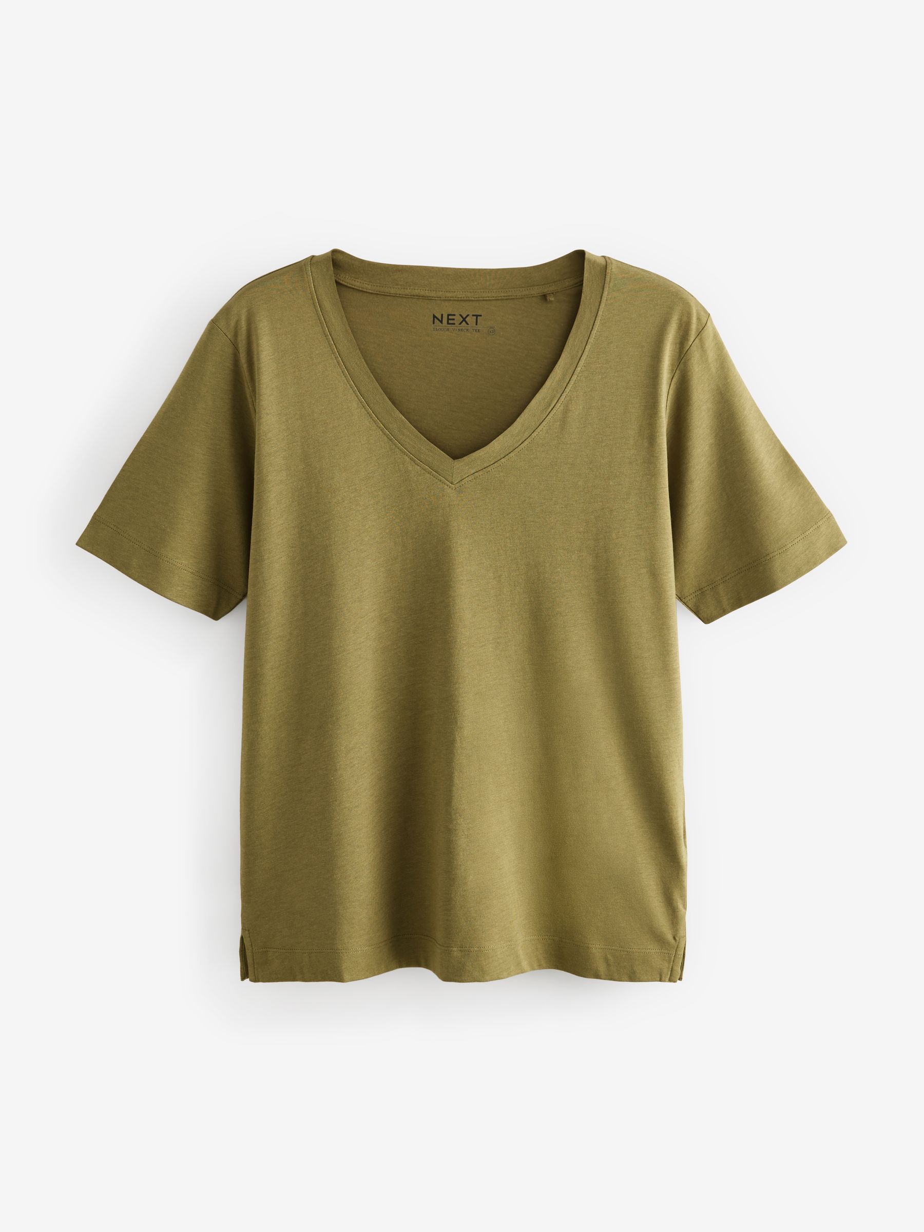Buy Olive Green Cotton Modal Slouch V-Neck T-Shirt from Next USA