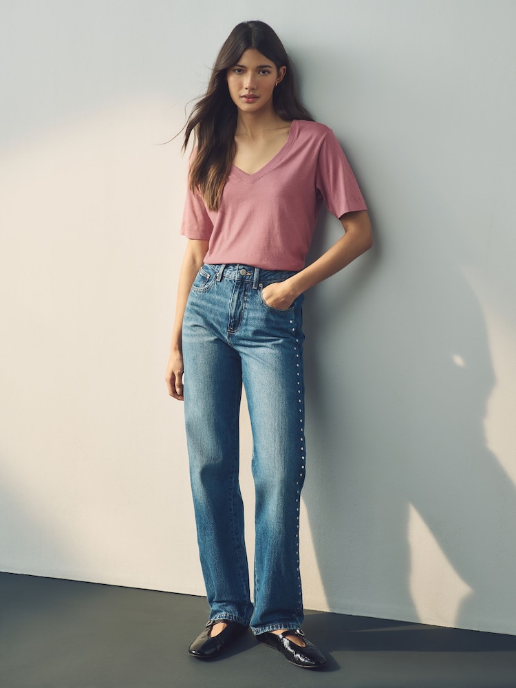 Himbeerrfarben - Cotton Modal Slouch V-Neck T-Shirt - Bild 2 von 8 Himbeerrfarben - Cotton Modal Slouch V-Neck T-Shirt - Bild 2 von 8
