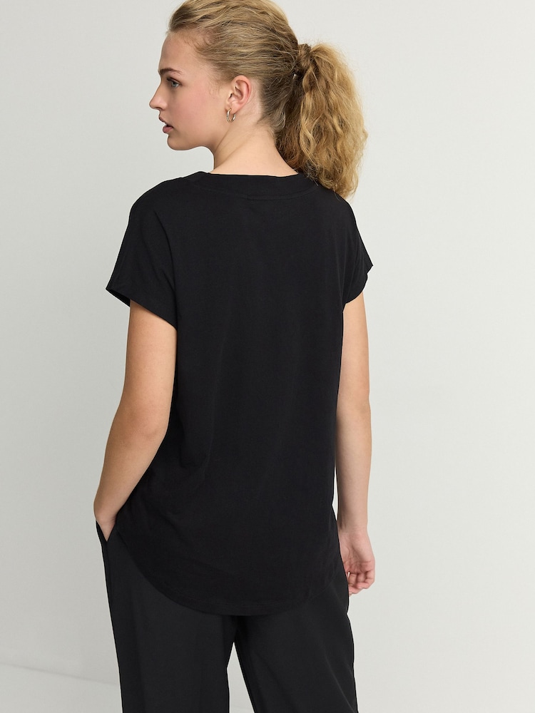 Black V-Neck Cap Sleeve T-Shirt - Image 4 of 4