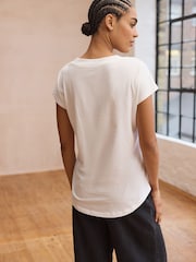 New White V-Neck Cap Sleeve T-Shirt - Image 3 of 8