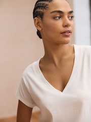 New White V-Neck Cap Sleeve T-Shirt - Image 5 of 8