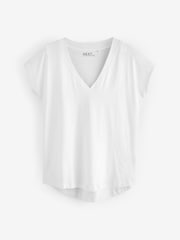 New White V-Neck Cap Sleeve T-Shirt - Image 6 of 8