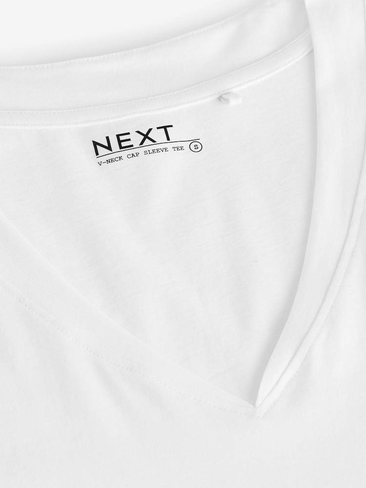 New White V-Neck Cap Sleeve T-Shirt - Image 7 of 8