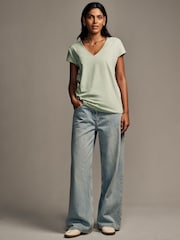 Sage Green V-Neck Cap Sleeve T-Shirt - Image 2 of 7