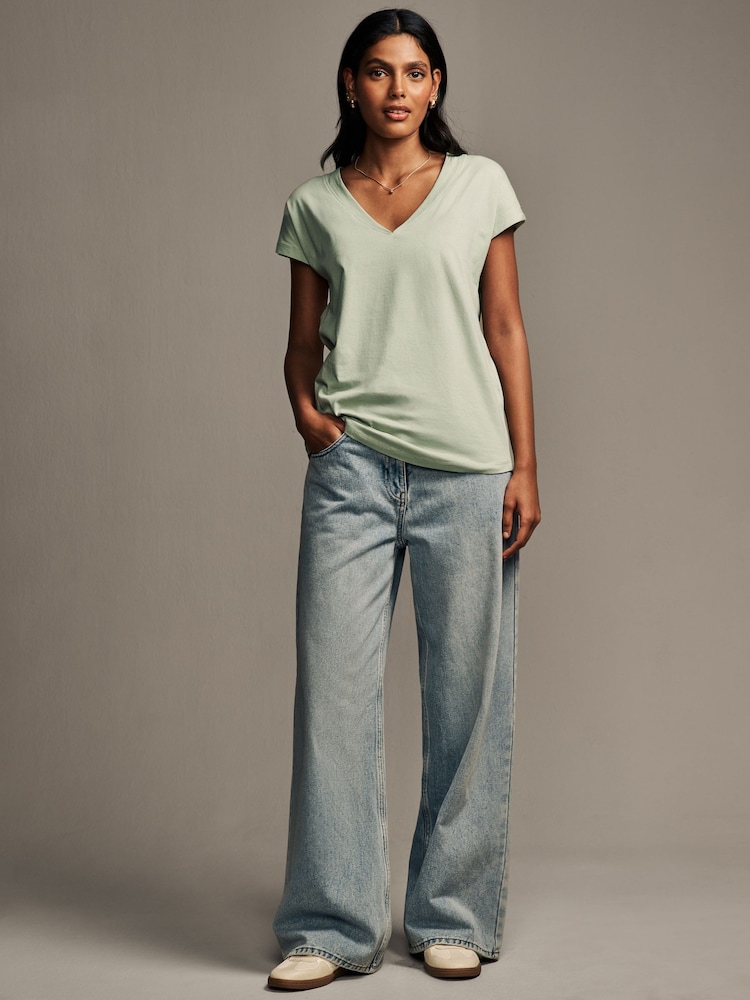 Sage Green V-Neck Cap Sleeve T-Shirt - Image 2 of 7