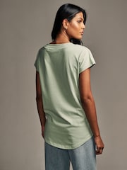 Sage Green V-Neck Cap Sleeve T-Shirt - Image 3 of 7