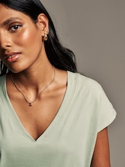 Sage Green V-Neck Cap Sleeve T-Shirt - Image 4 of 7