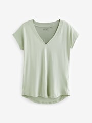 Sage Green V-Neck Cap Sleeve T-Shirt - Image 5 of 7