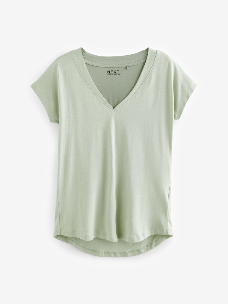 Sage Green V-Neck Cap Sleeve T-Shirt - Image 5 of 7