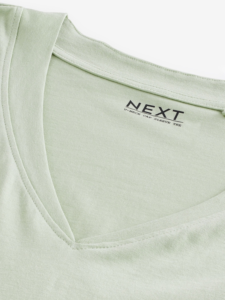 Sage Green V-Neck Cap Sleeve T-Shirt - Image 7 of 7